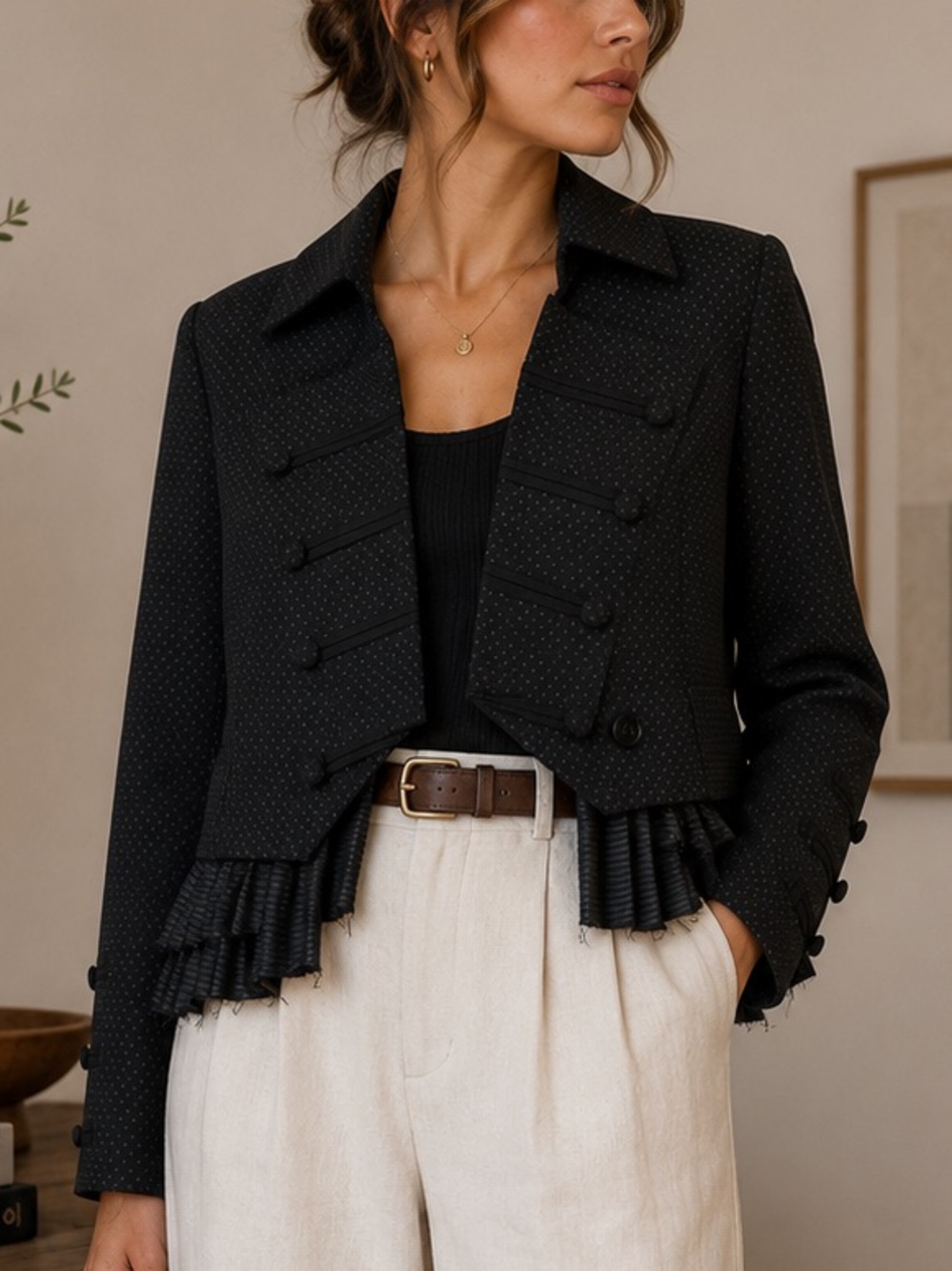 NWT Y2K L.A.M.B. Black Military-Style Pleated Hem Jacket 6 Wool